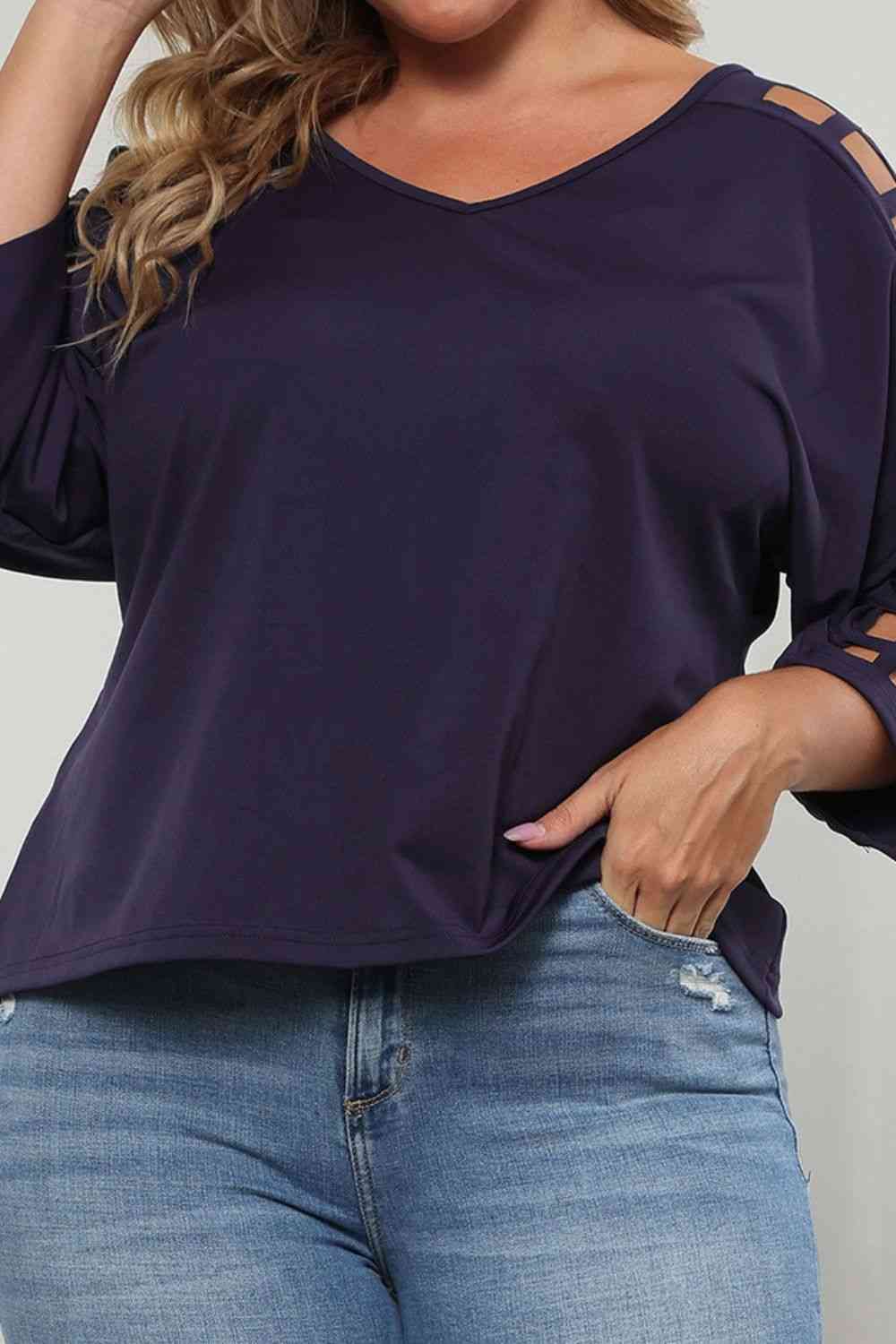 Cutout Three-Quarter Sleeve Blouse