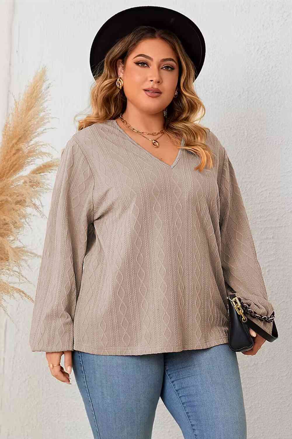 Lace Detail V-Neck Long Sleeve Blouse