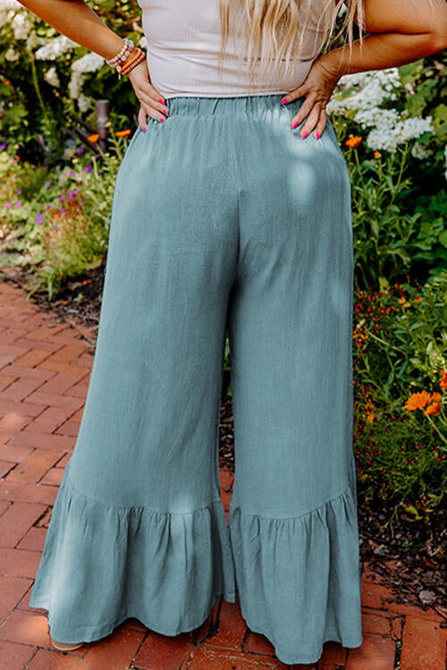 Ruffle Hem Wide Leg Pants