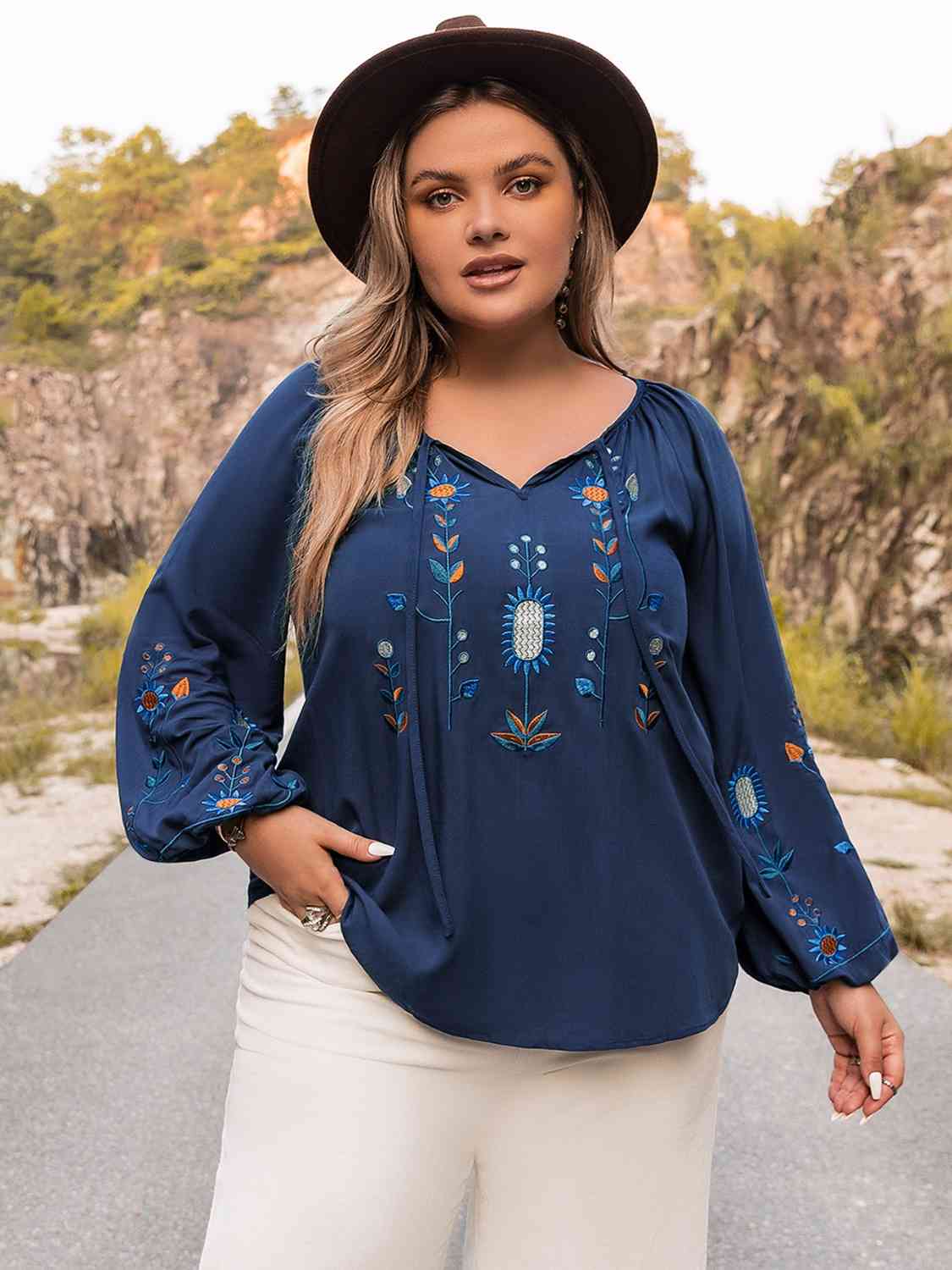 Tie Neck Balloon Sleeve Top