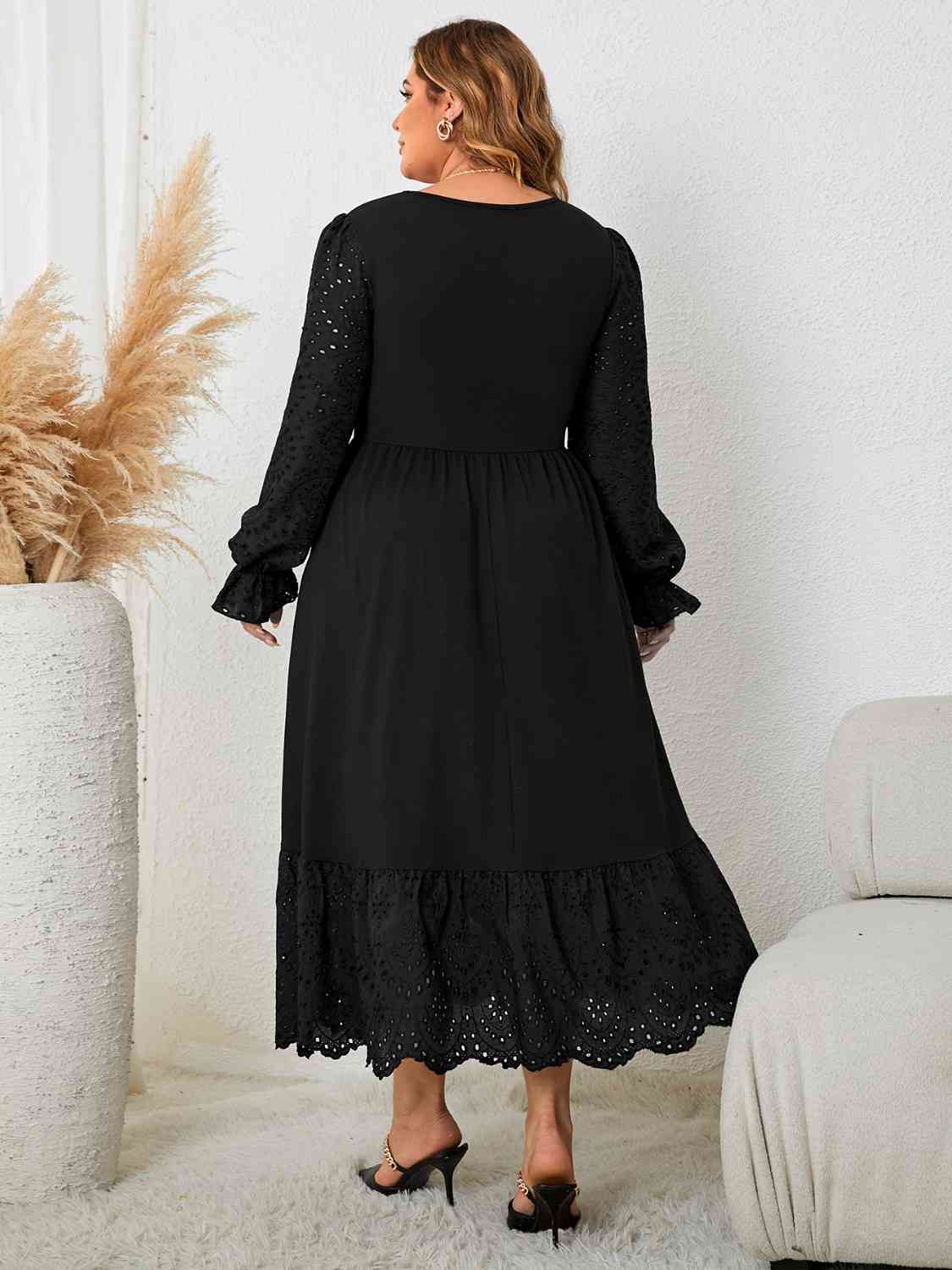 Flounce Sleeve Lace Detail Dress