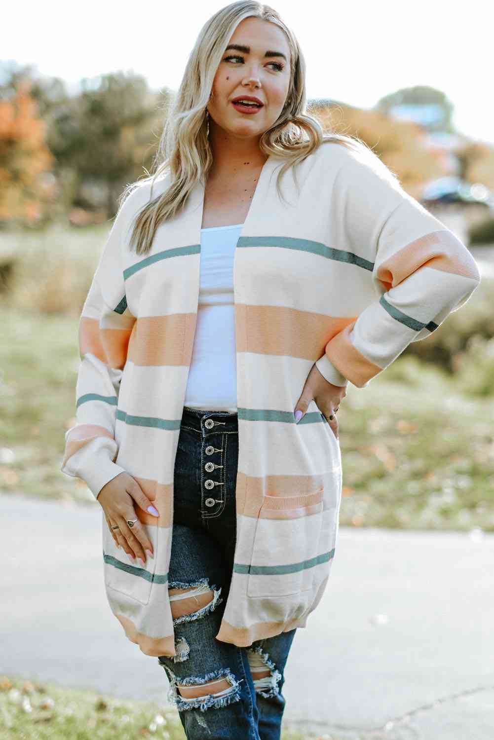 Striped Open Front Cardigan