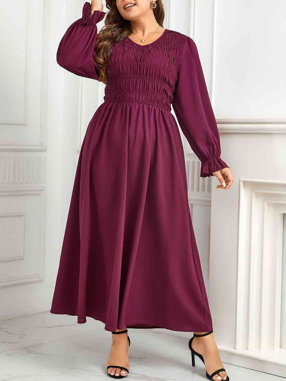 Flounce Sleeve Smocked Maxi Dress