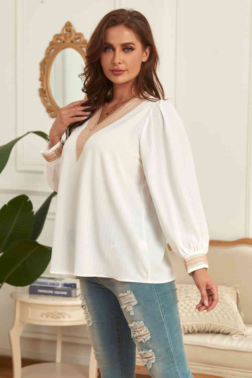 Melo Apparel V-Neck Puff Sleeve Blouse