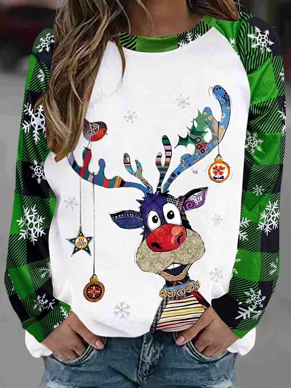 Reindeer Graphic Snowflake Sweatshirt