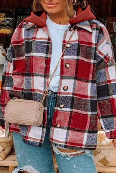 Plaid Button Up Hooded Jacket