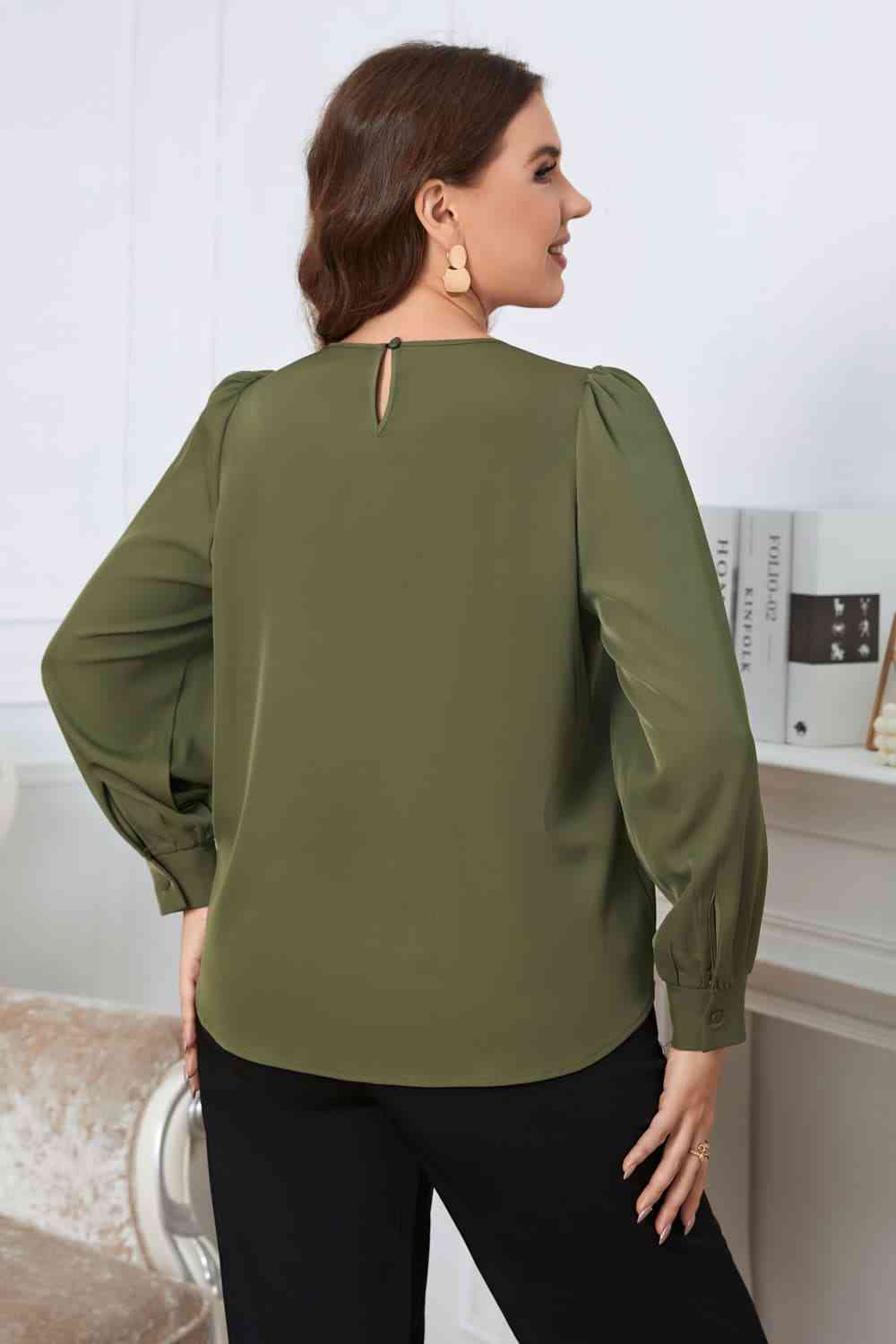 Melo Apparel Round Neck Long Sleeve Blouse