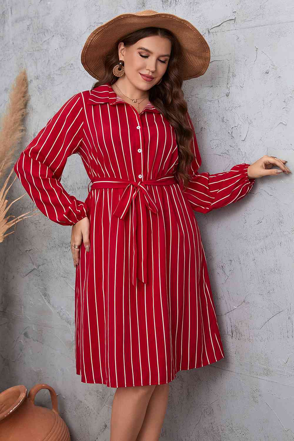 Striped Tie Waist Shirt Dress