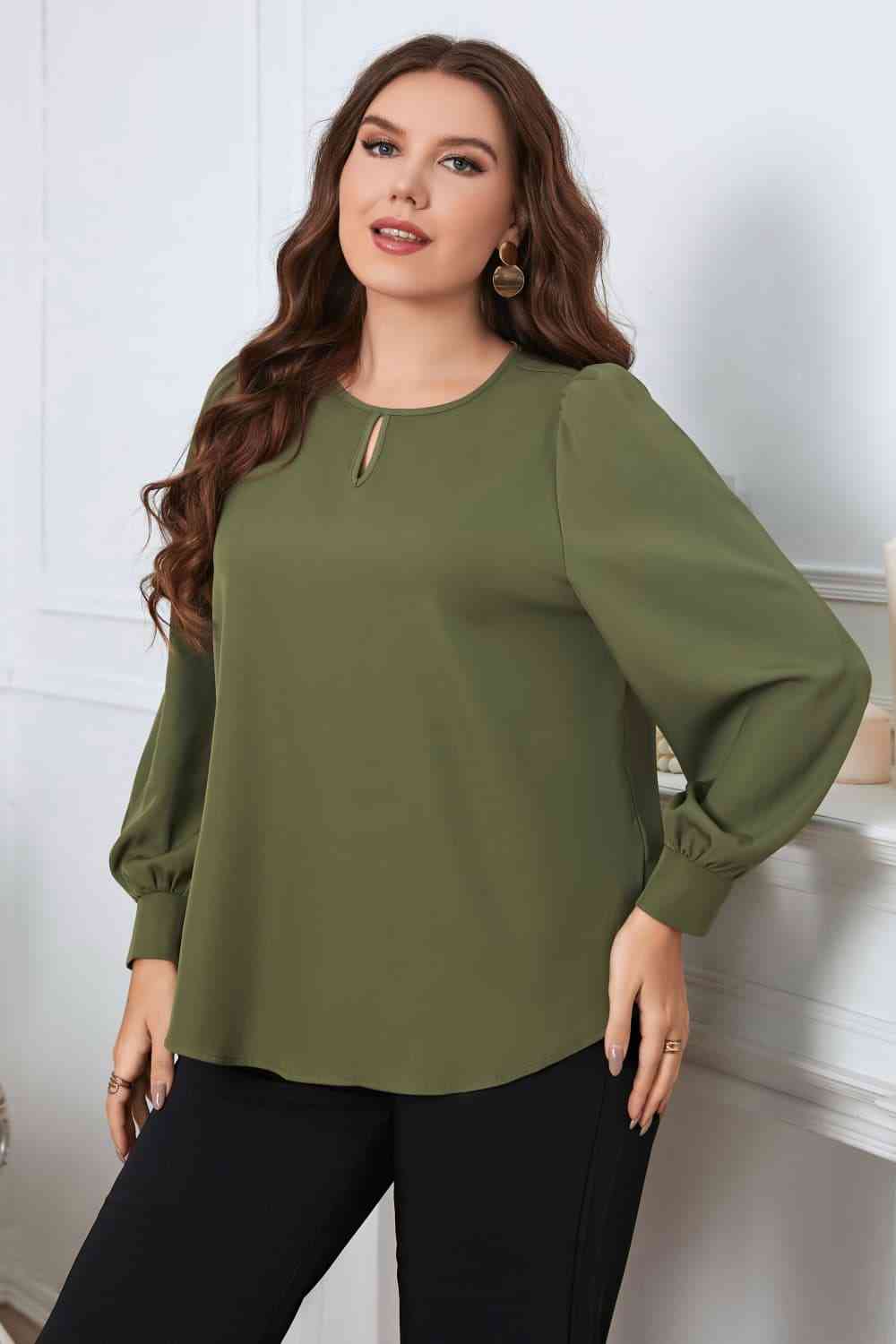 Melo Apparel Round Neck Long Sleeve Blouse