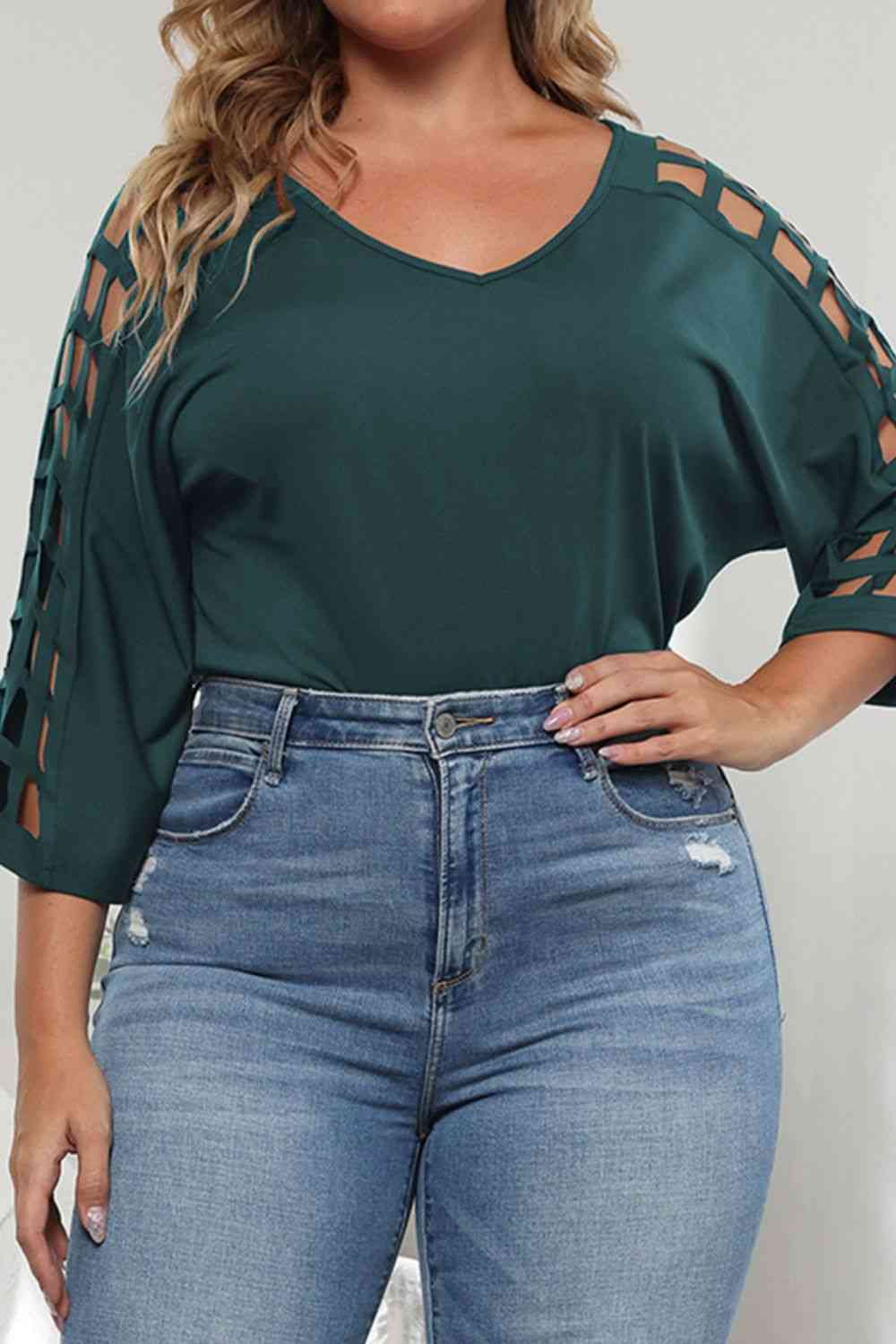 Cutout Three-Quarter Sleeve Blouse