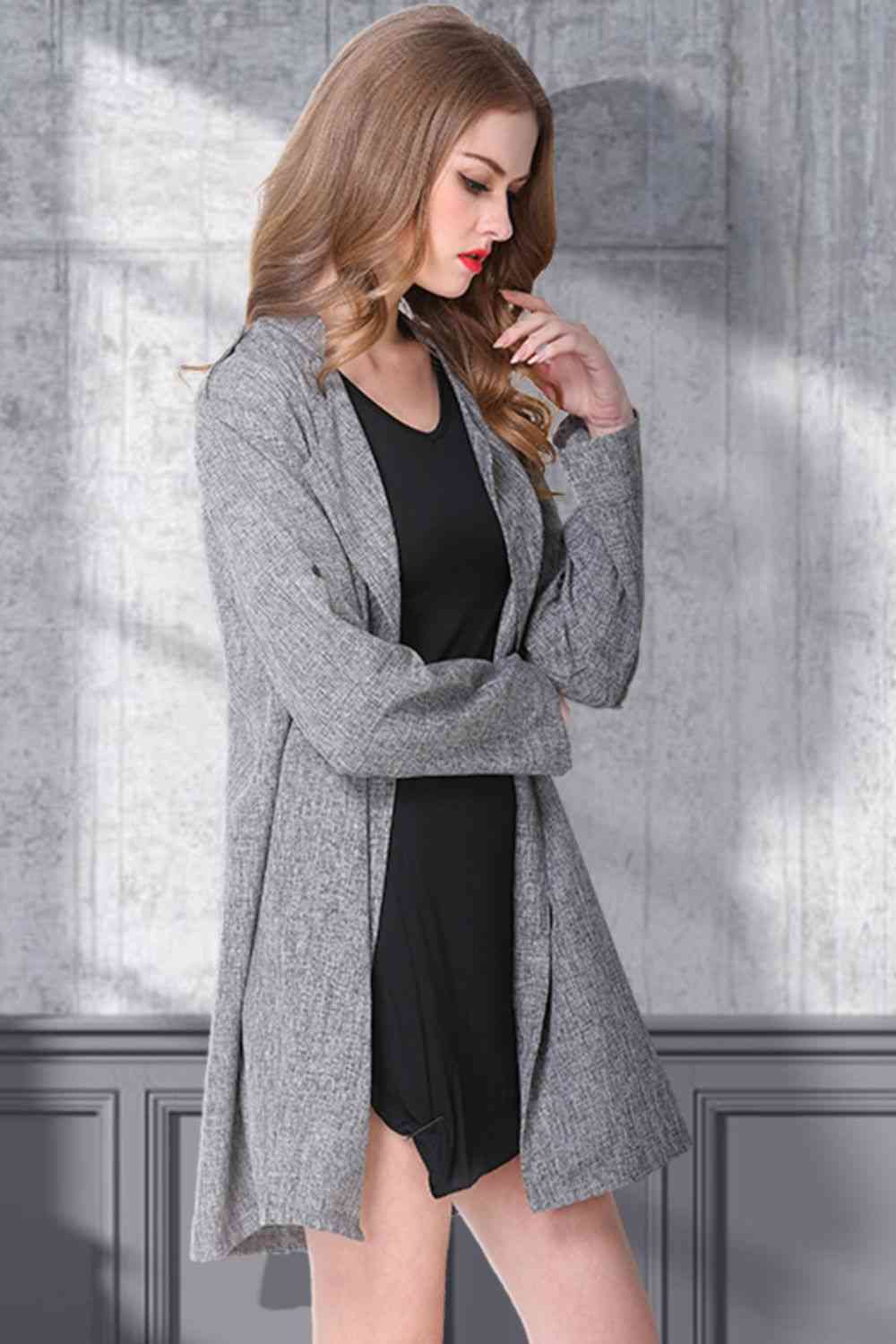 Heathered Open Front Trench Coat