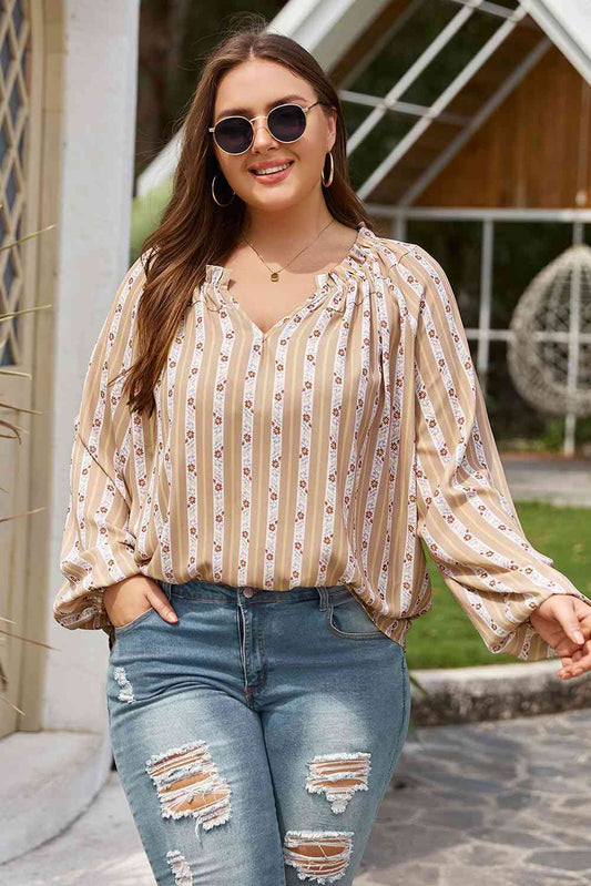 Striped Notched Neck Blouse