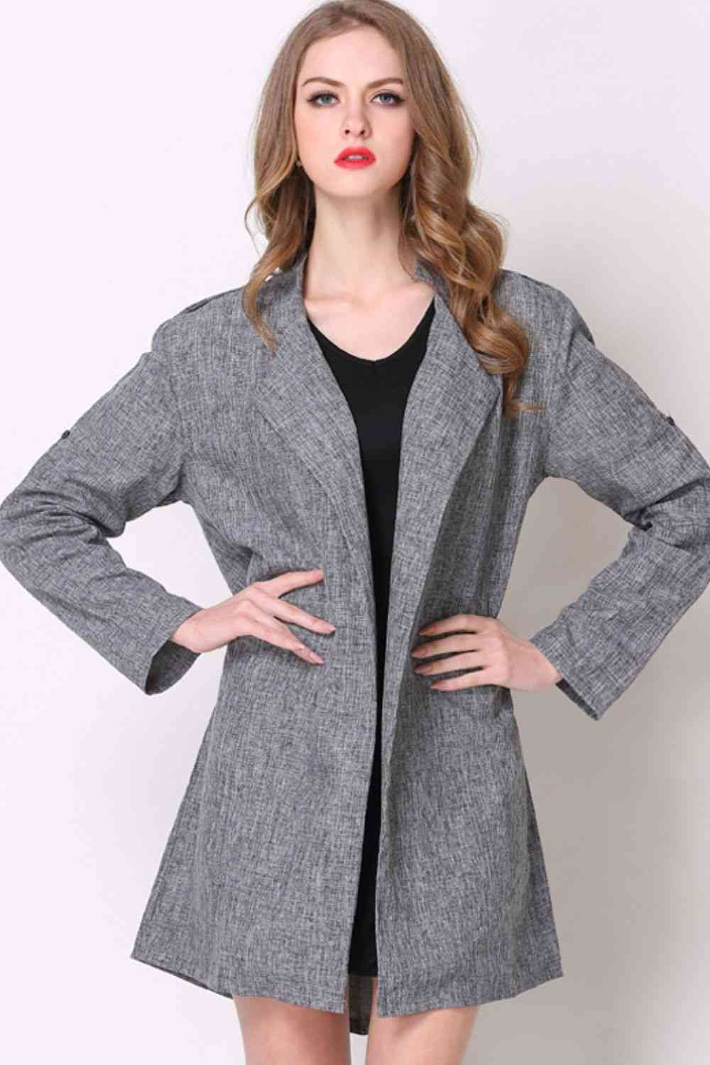 Heathered Open Front Trench Coat