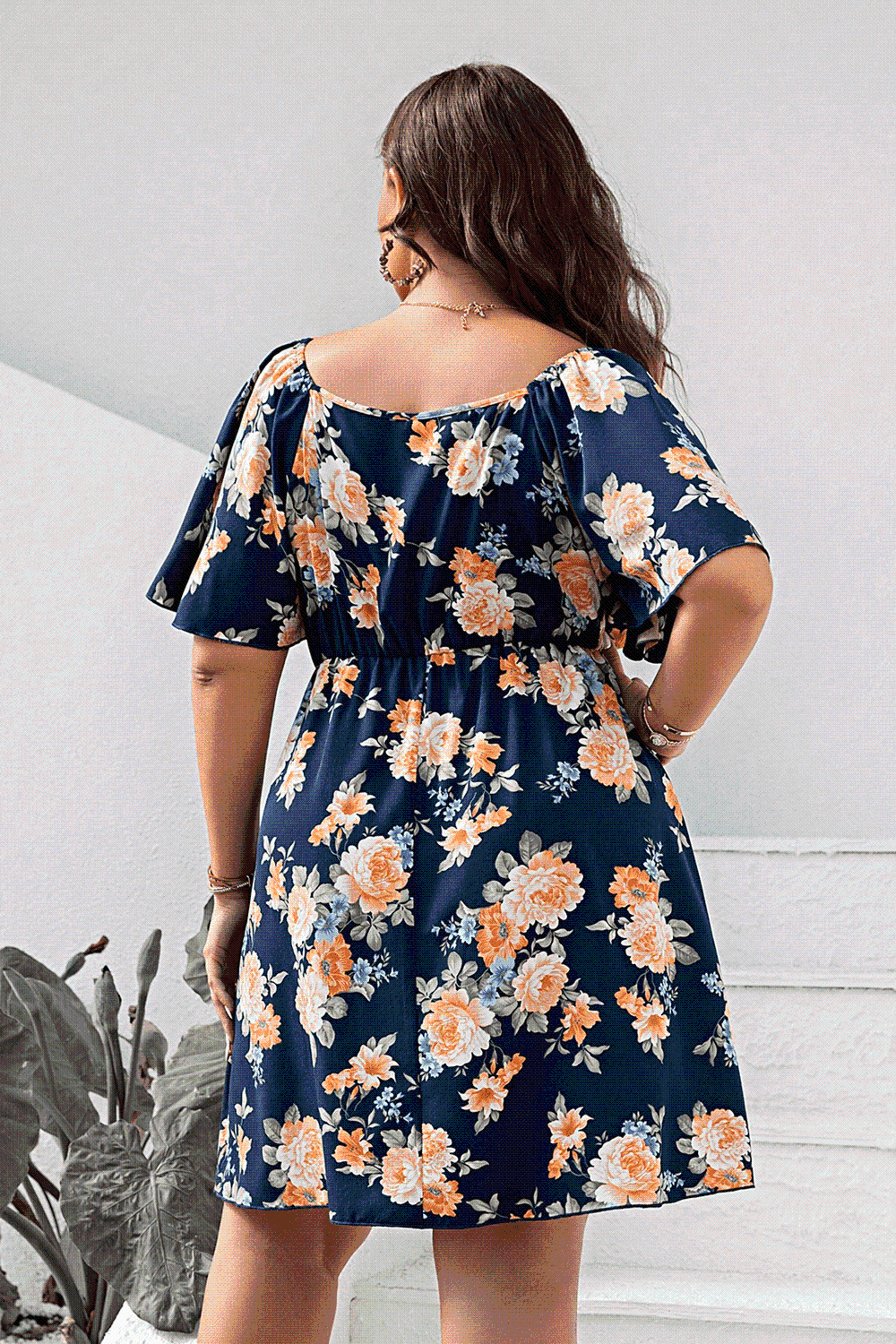 Floral Print V-Neck Flutter Sleeve Mini Dress