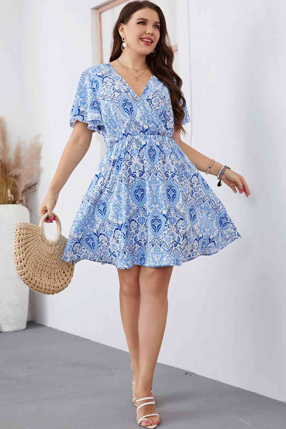 Surplice Neck Flutter Sleeve Dress