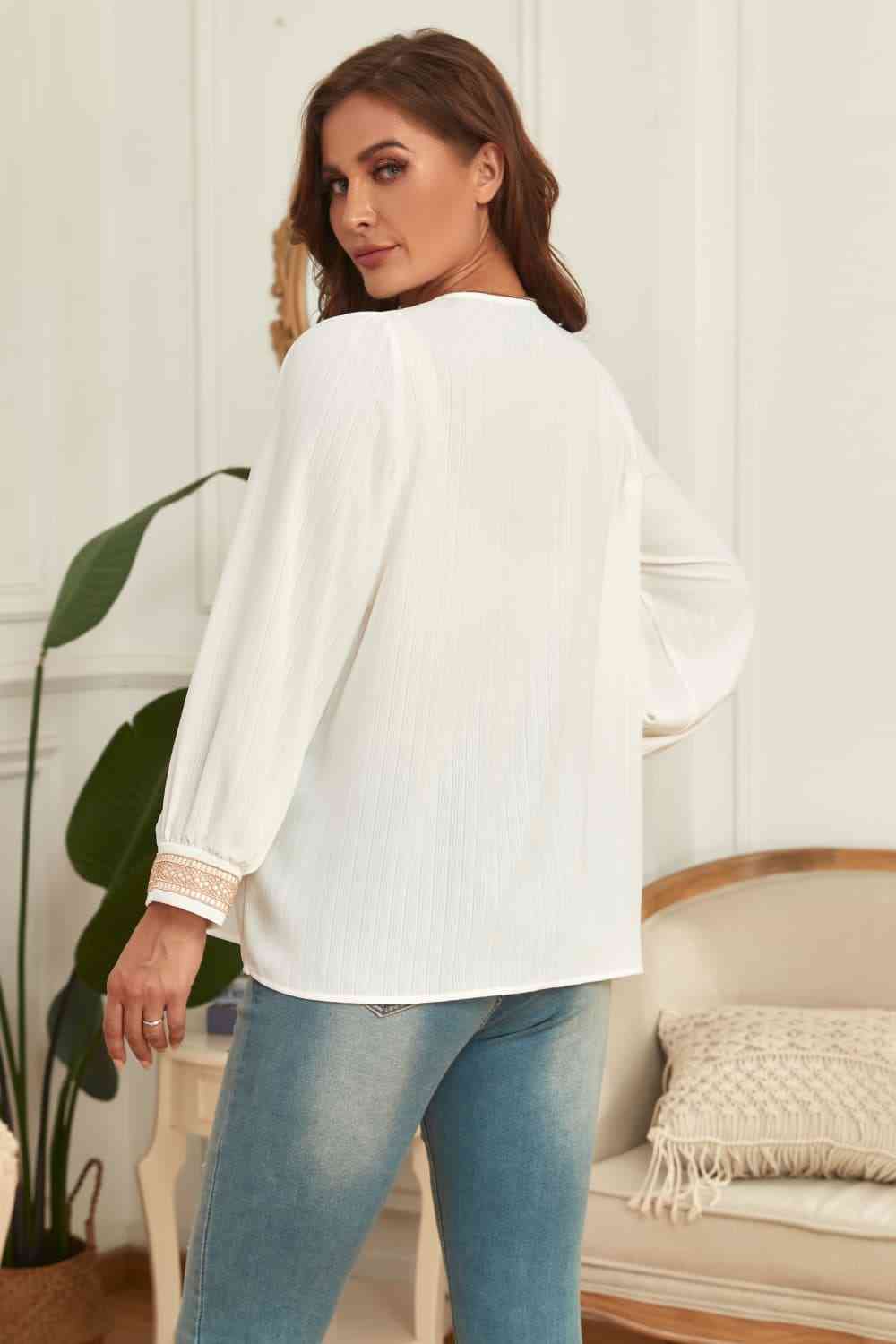 Melo Apparel V-Neck Puff Sleeve Blouse