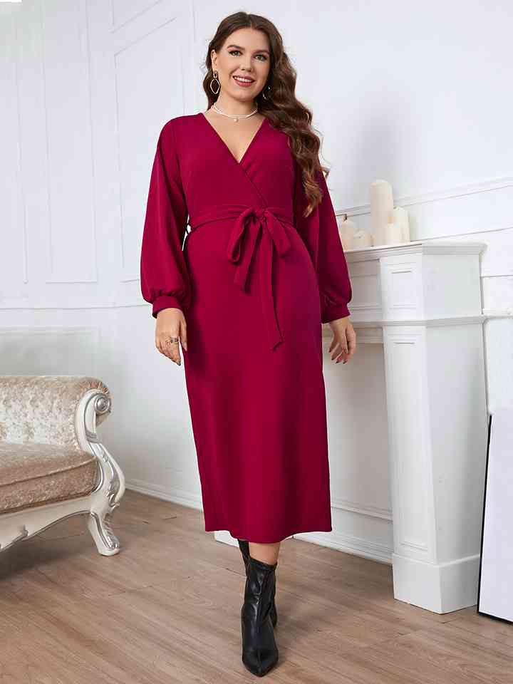 Surplice Neck Tie Waist Dress