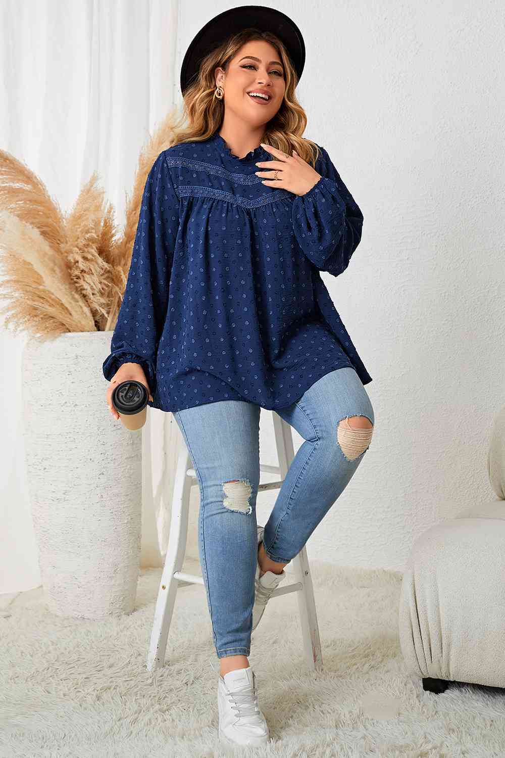 Mock Neck Balloon Sleeve Blouse