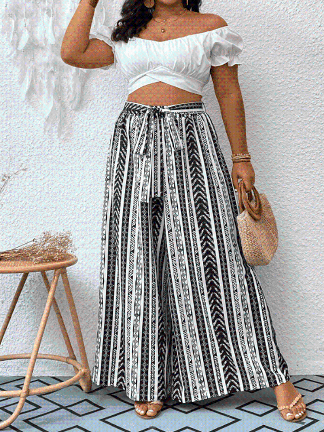 Striped Tied Wide Leg Pants