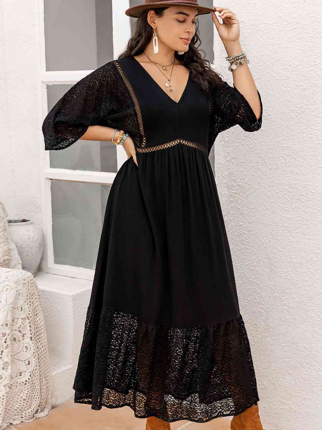 V-Neck Half Sleeve Midi Dress