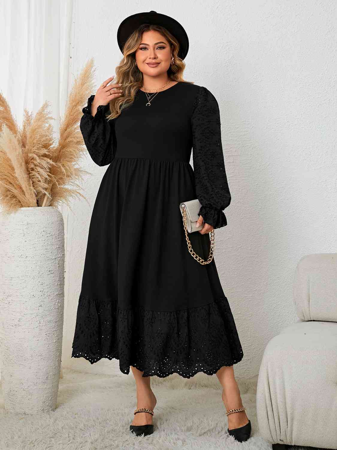 Flounce Sleeve Lace Detail Dress