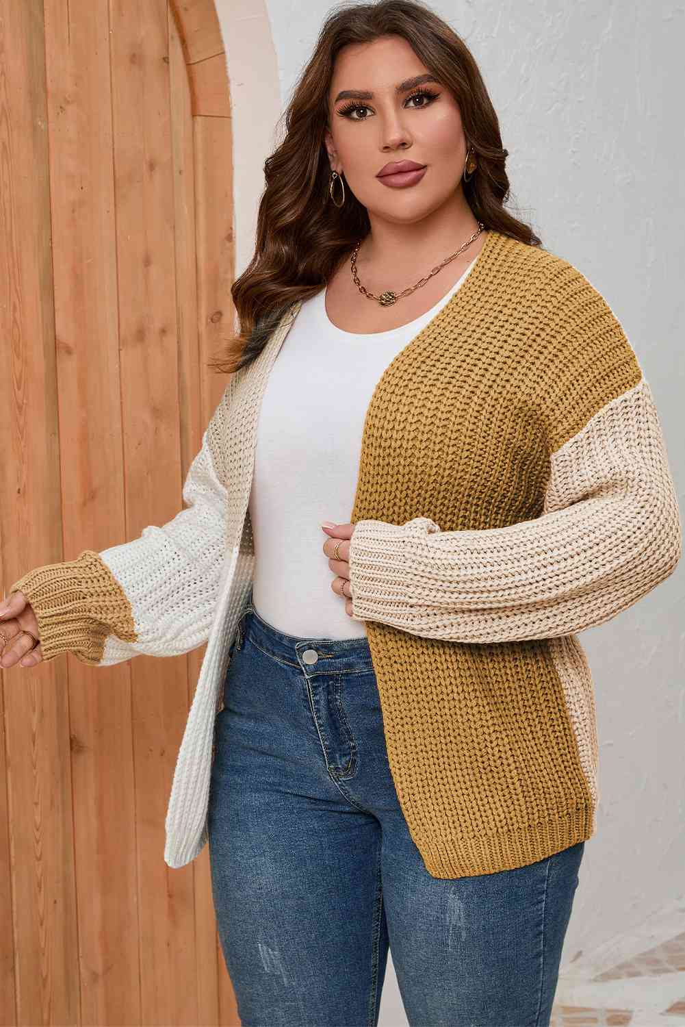 Color Block Dropped Shoulder Cardigan