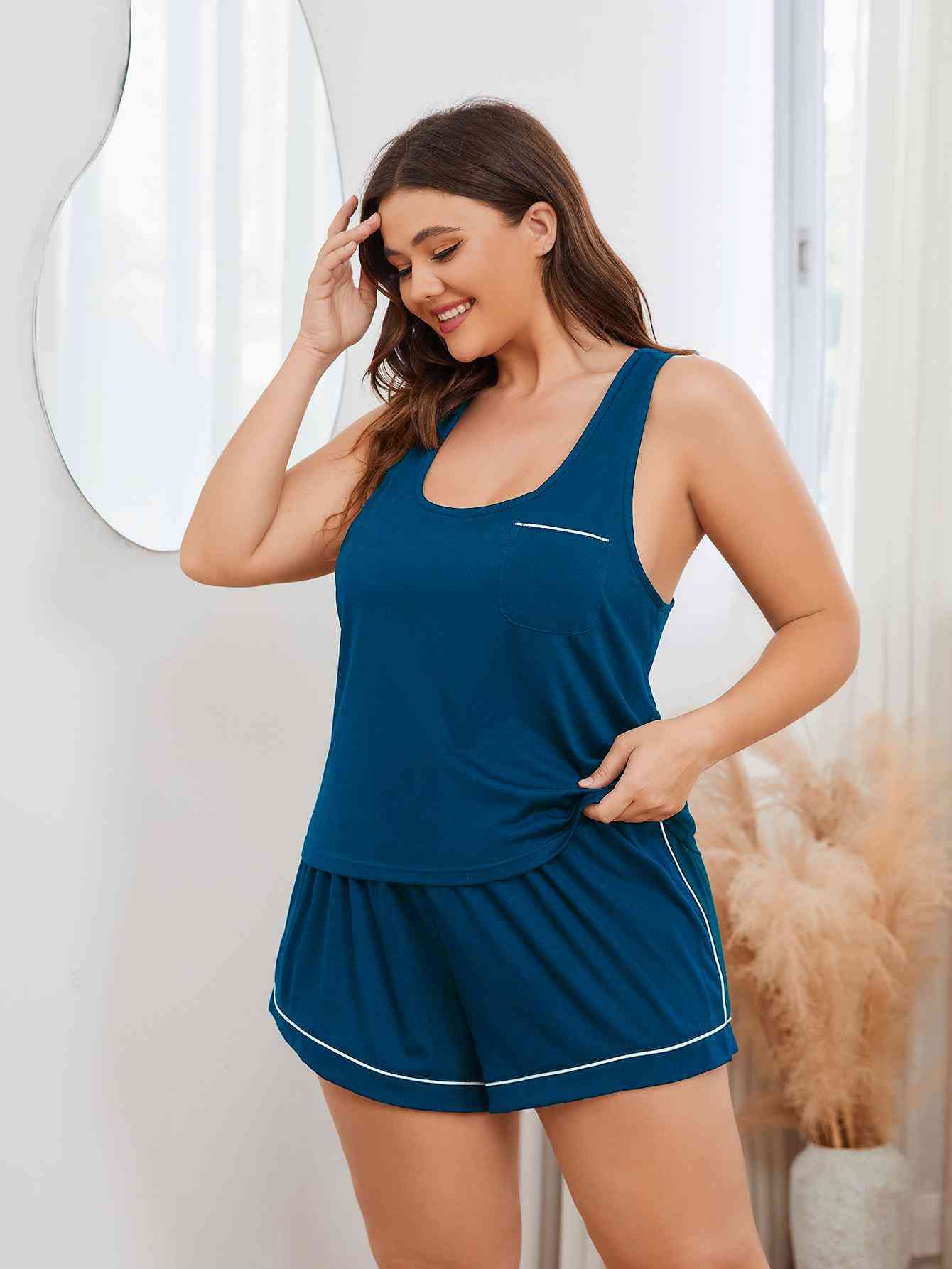 Contrast Piping Racerback Tank and Shorts Lounge Set