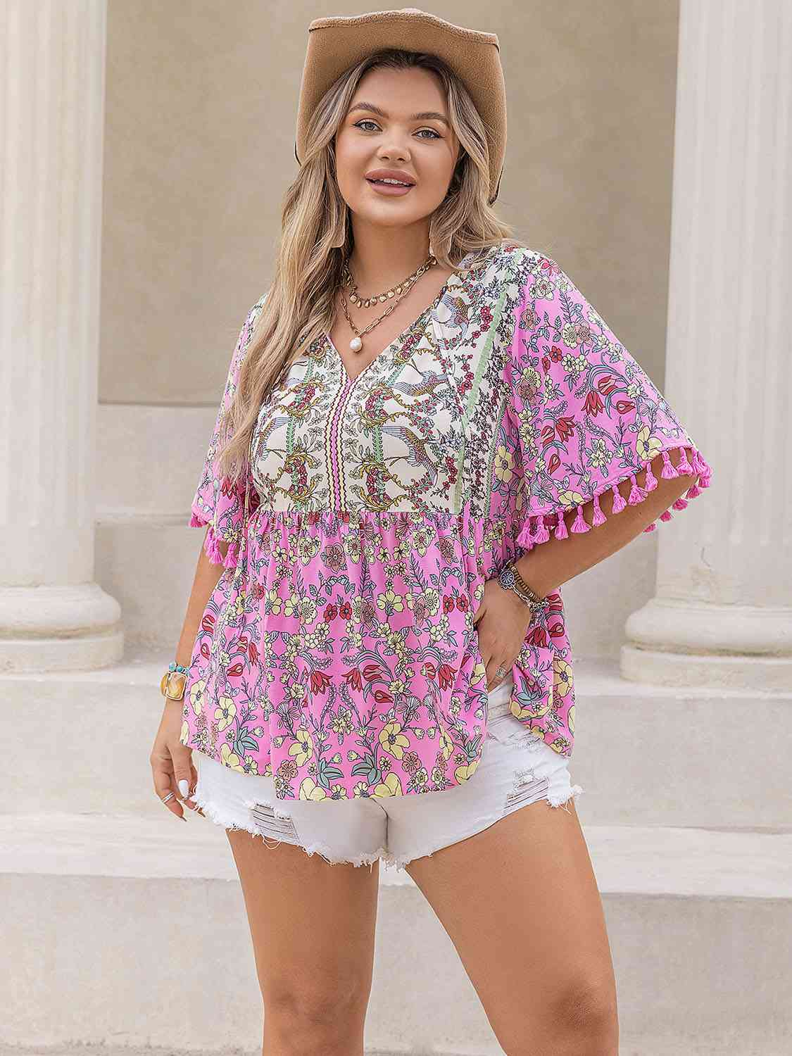 Printed V-Neck Half Sleeve Blouse