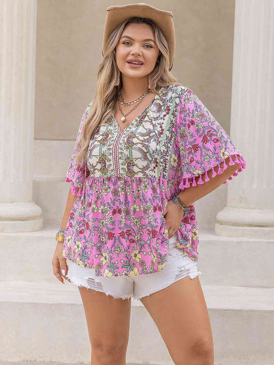 Printed V-Neck Half Sleeve Blouse