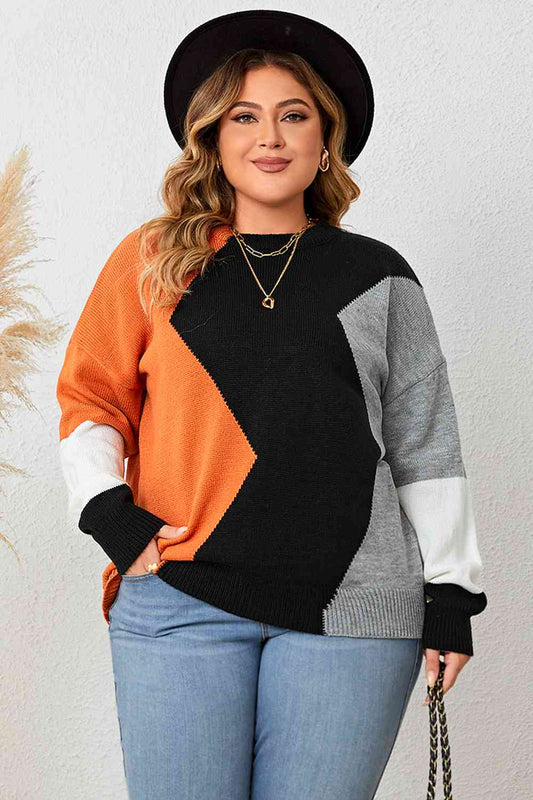 Color Block Round Neck Knit Top