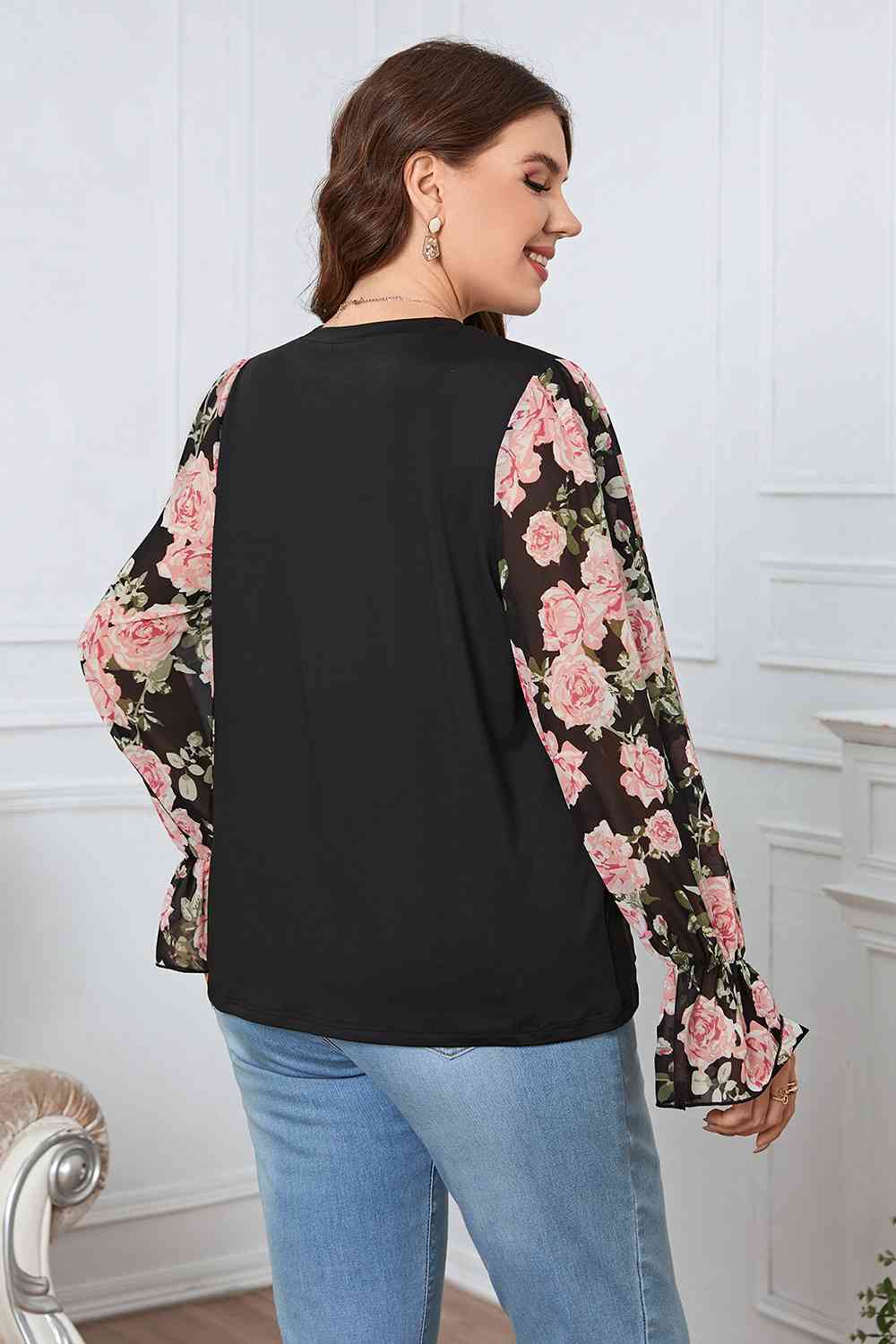 Floral Flounce Sleeve Blouse