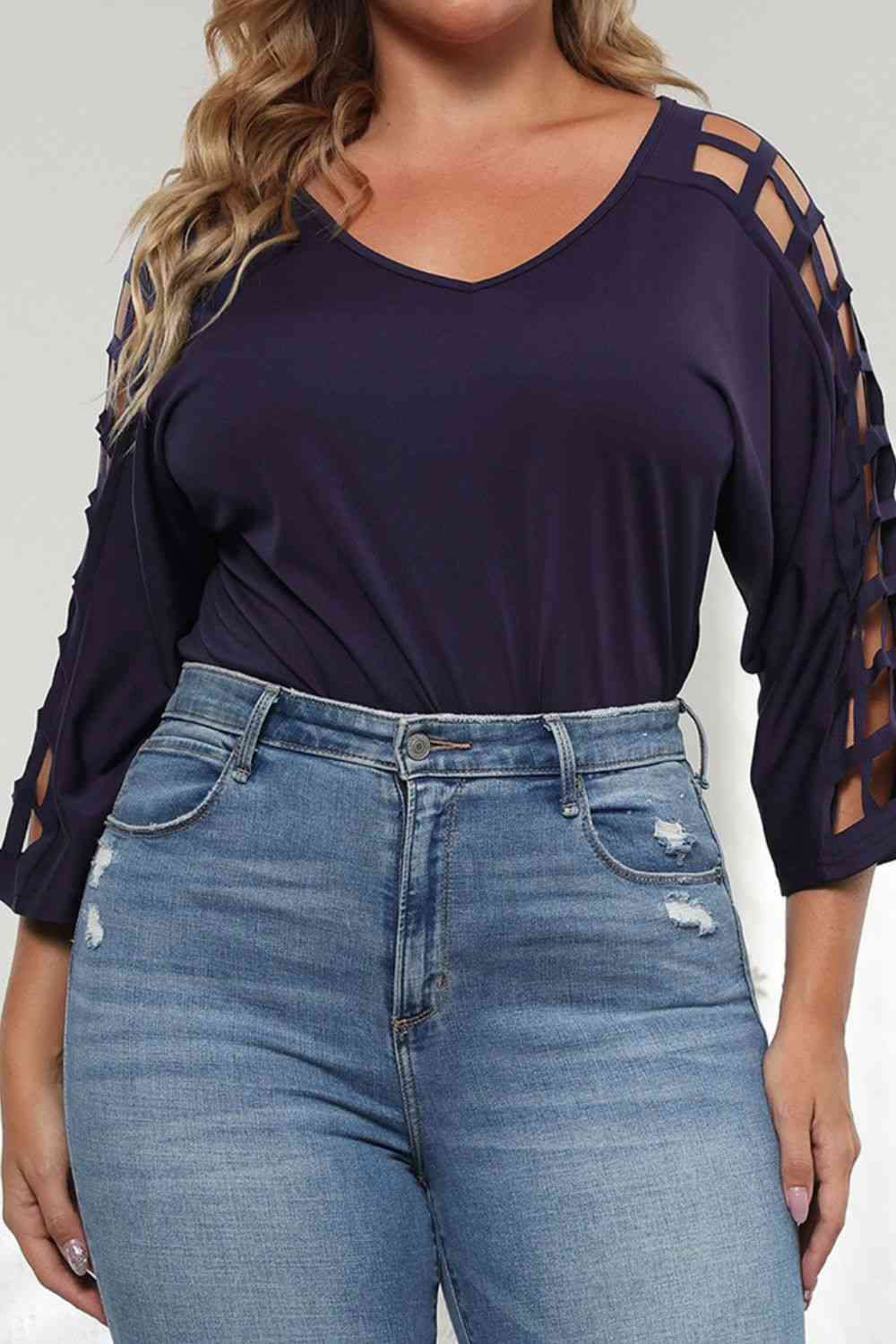 Cutout Three-Quarter Sleeve Blouse