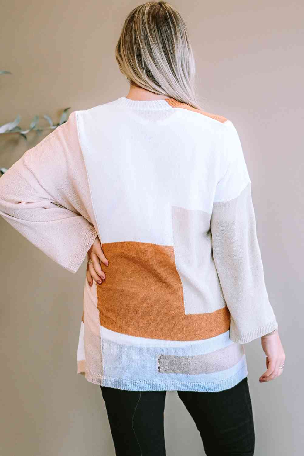 Color Block Open Front Longline Cardigan