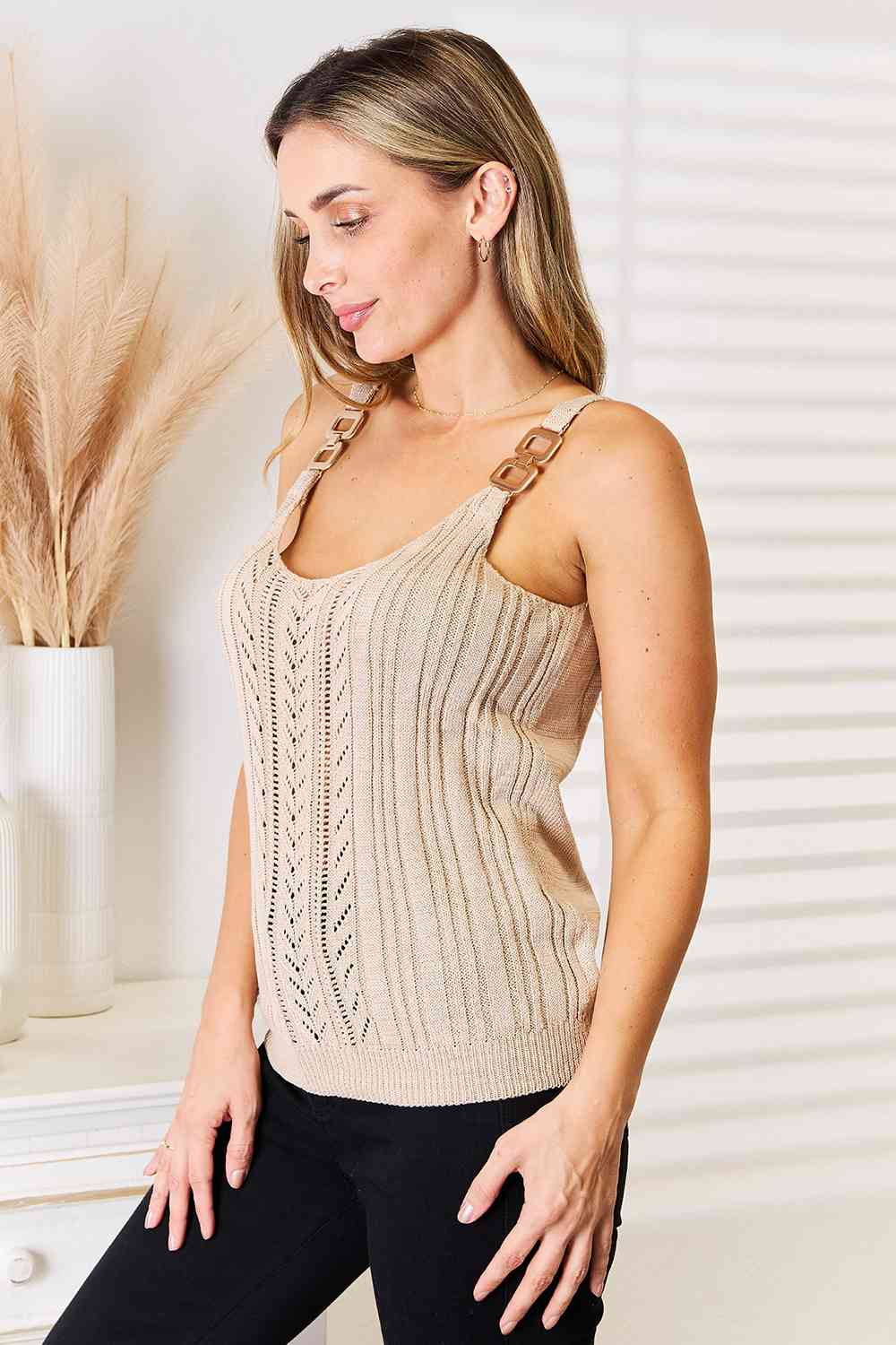 Basic Bae Openwork Scoop Neck Knit Tank Top