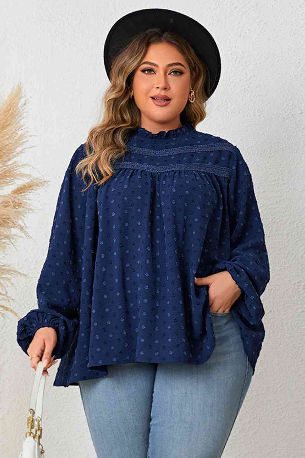 Mock Neck Balloon Sleeve Blouse