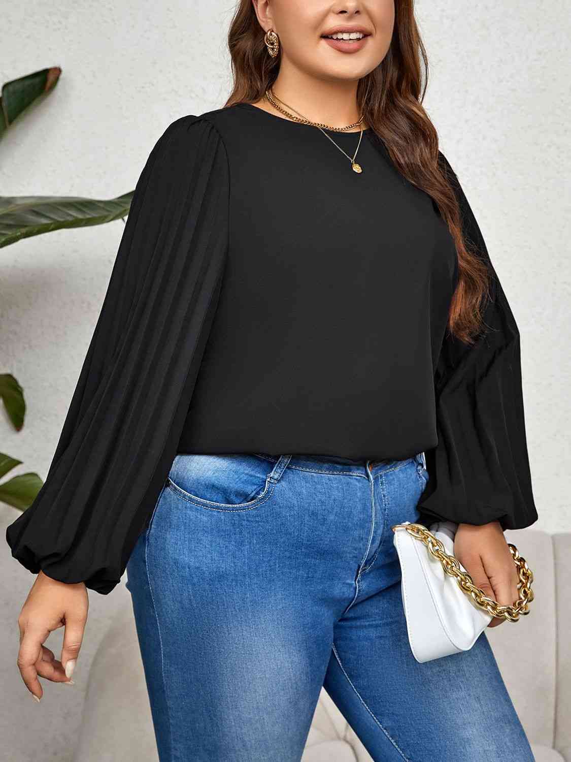 Round Neck Puff Sleeve Blouse