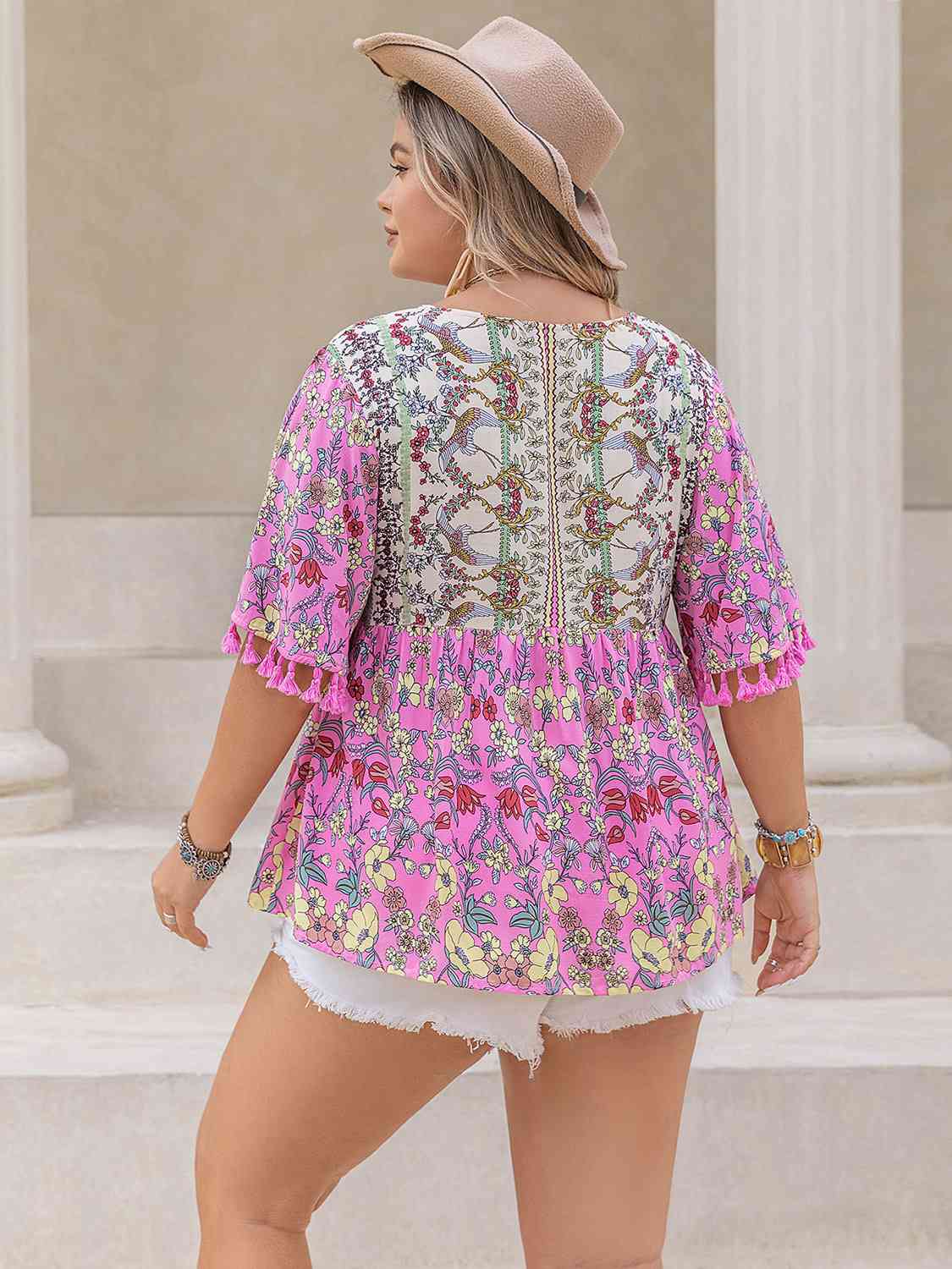 Printed V-Neck Half Sleeve Blouse