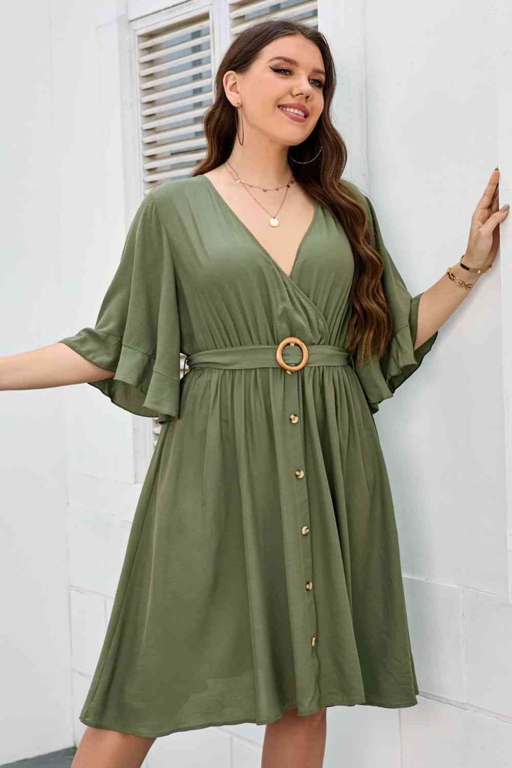 Surplice Neck Half Sleeve Dress