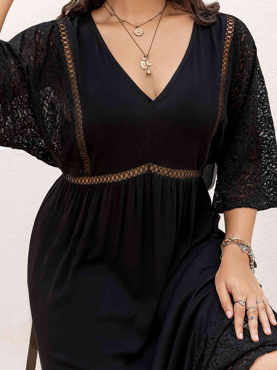 V-Neck Half Sleeve Midi Dress