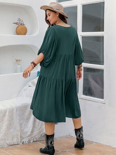 Tie Neck Balloon Sleeve Midi Dress