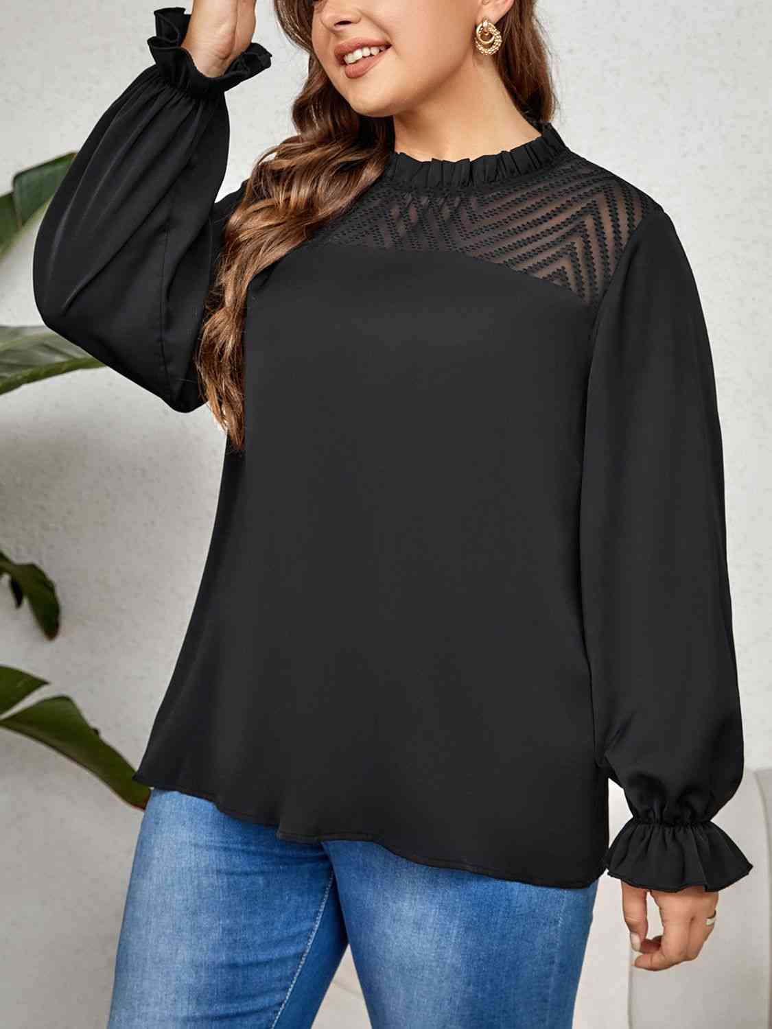 Round Neck Flounce Sleeve Blouse