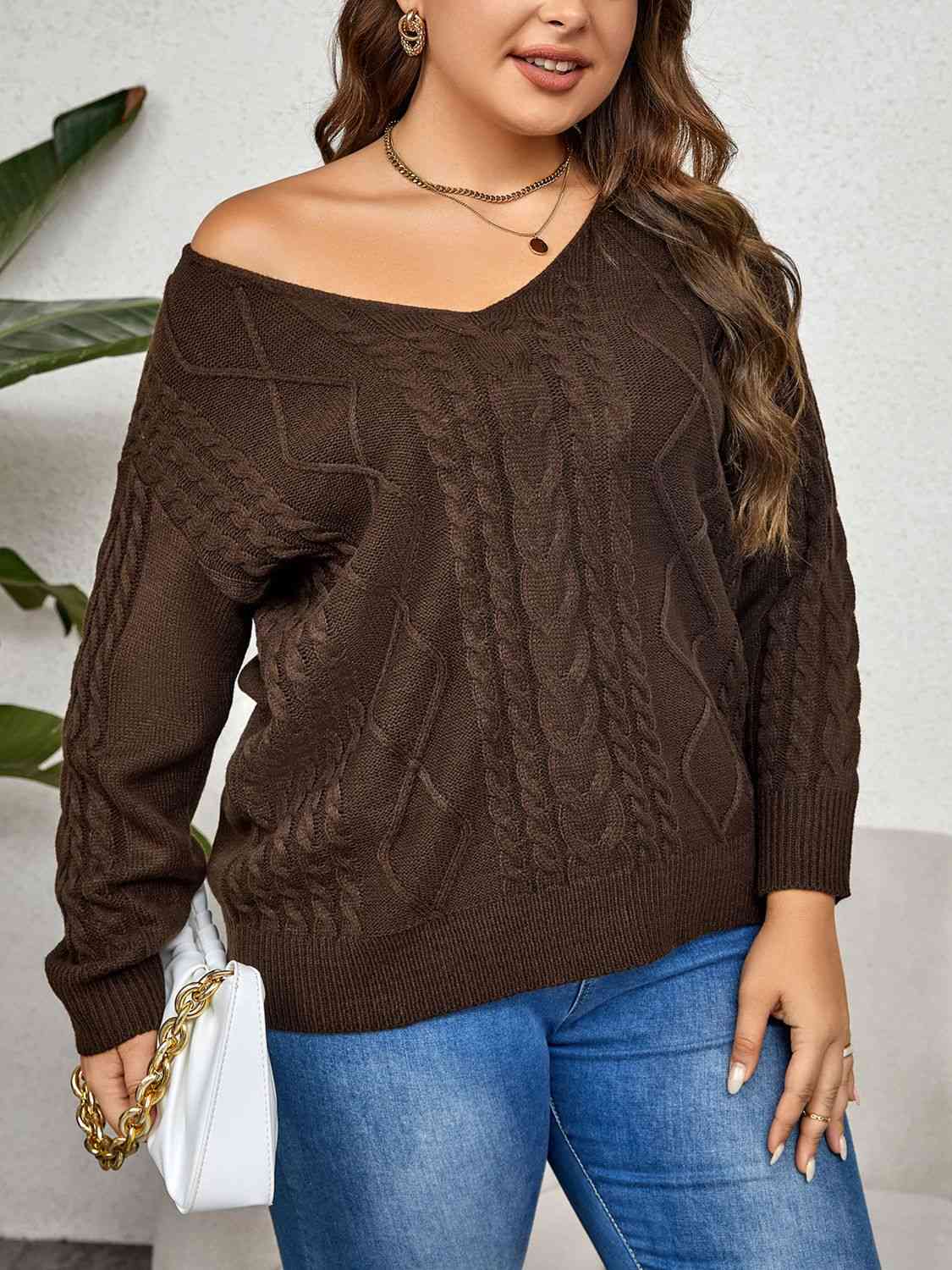 V-Neck Cable-Knit Long Sleeve Sweater