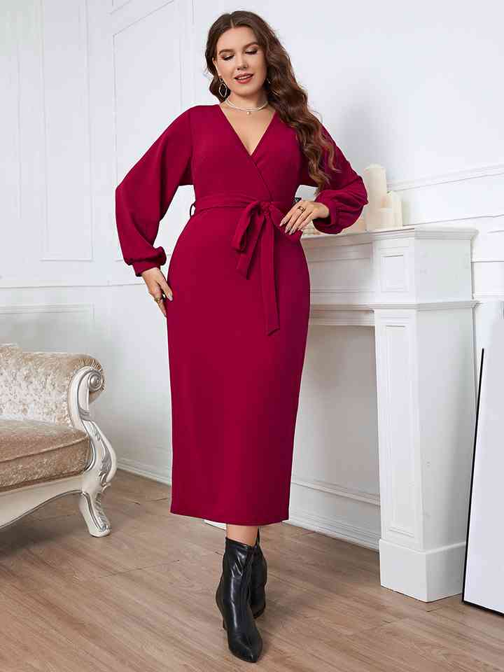 Surplice Neck Tie Waist Dress