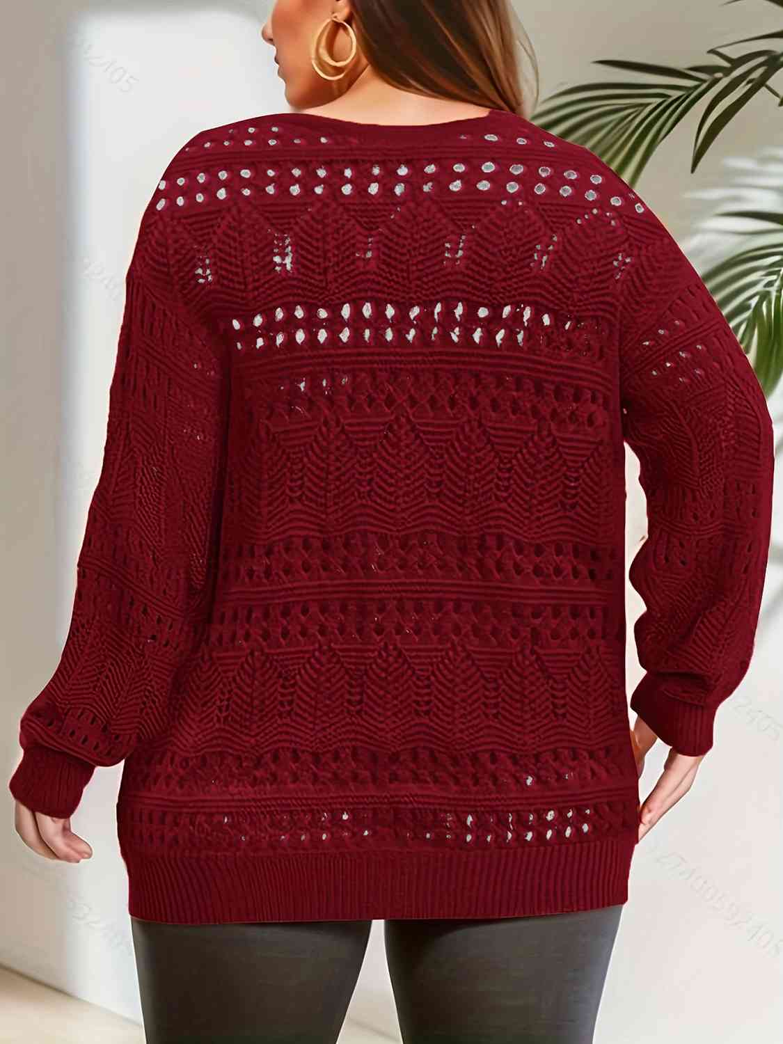 Openwork Plunge Long Sleeve Sweater