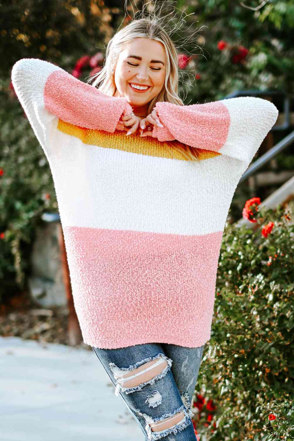 Color Block Round Neck Sweater