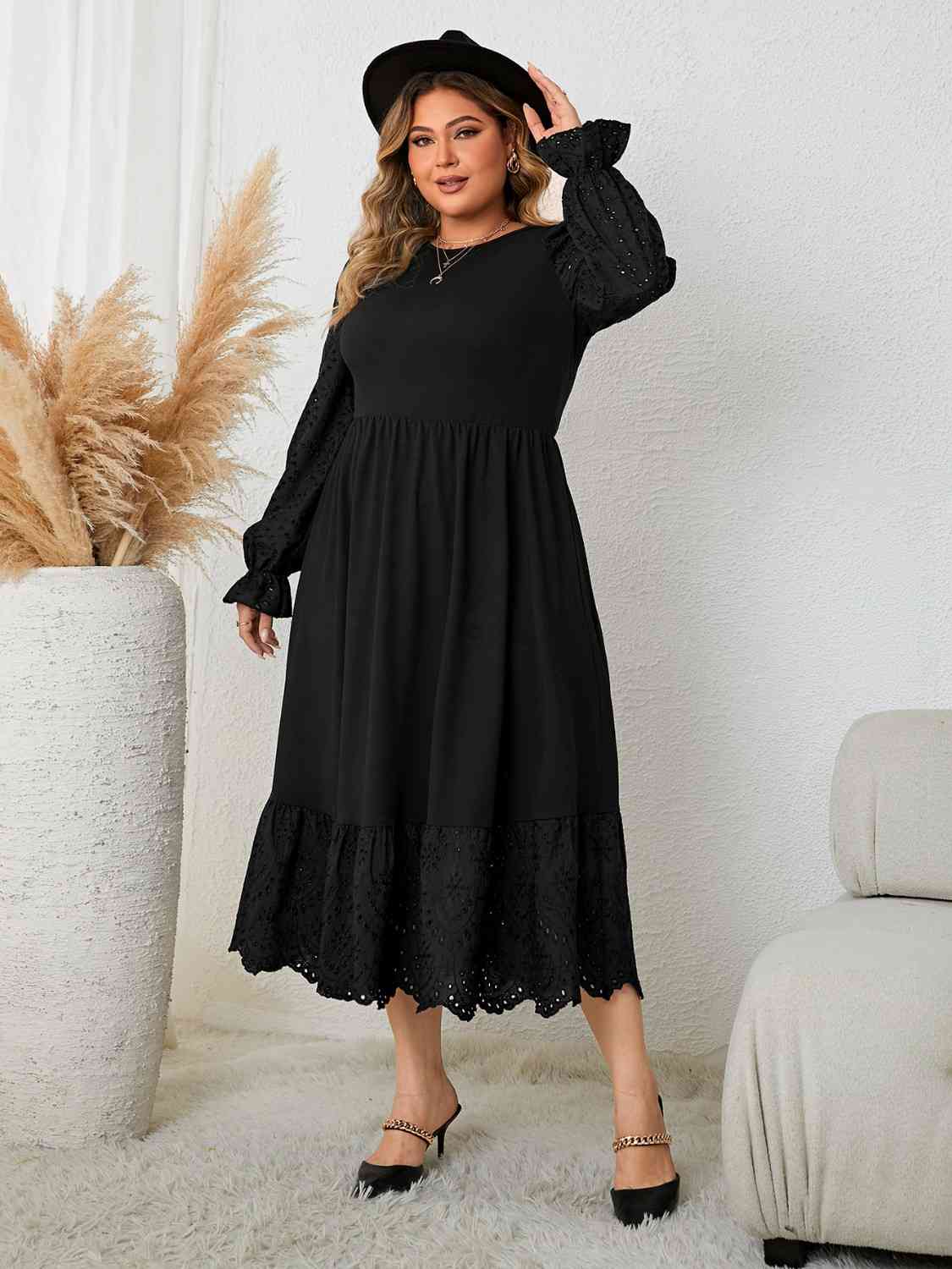 Flounce Sleeve Lace Detail Dress