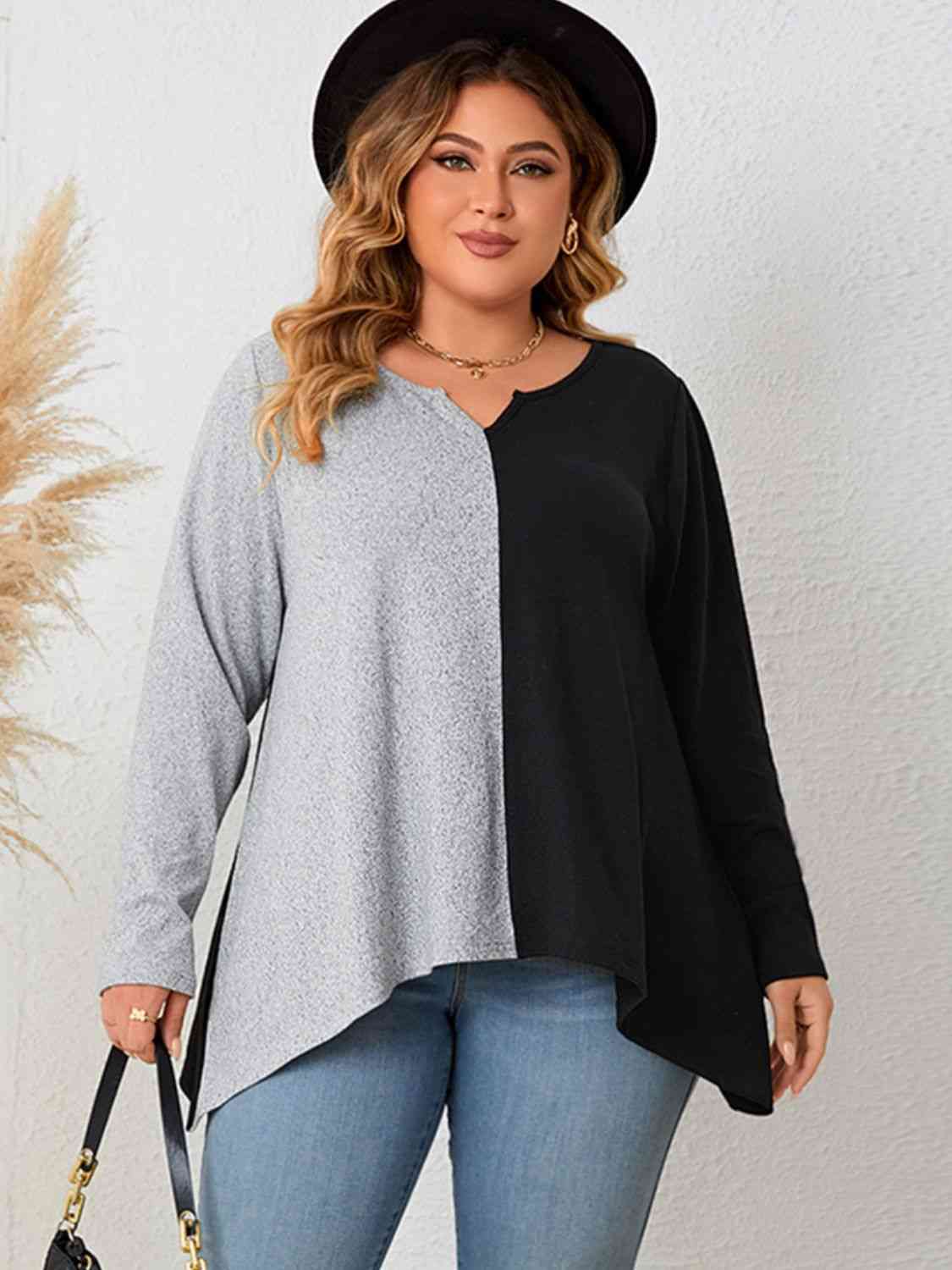 Contrast Notched Neck T-Shirt