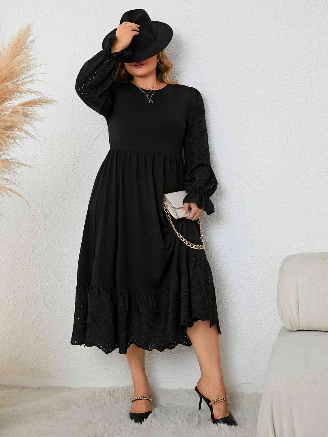 Flounce Sleeve Lace Detail Dress