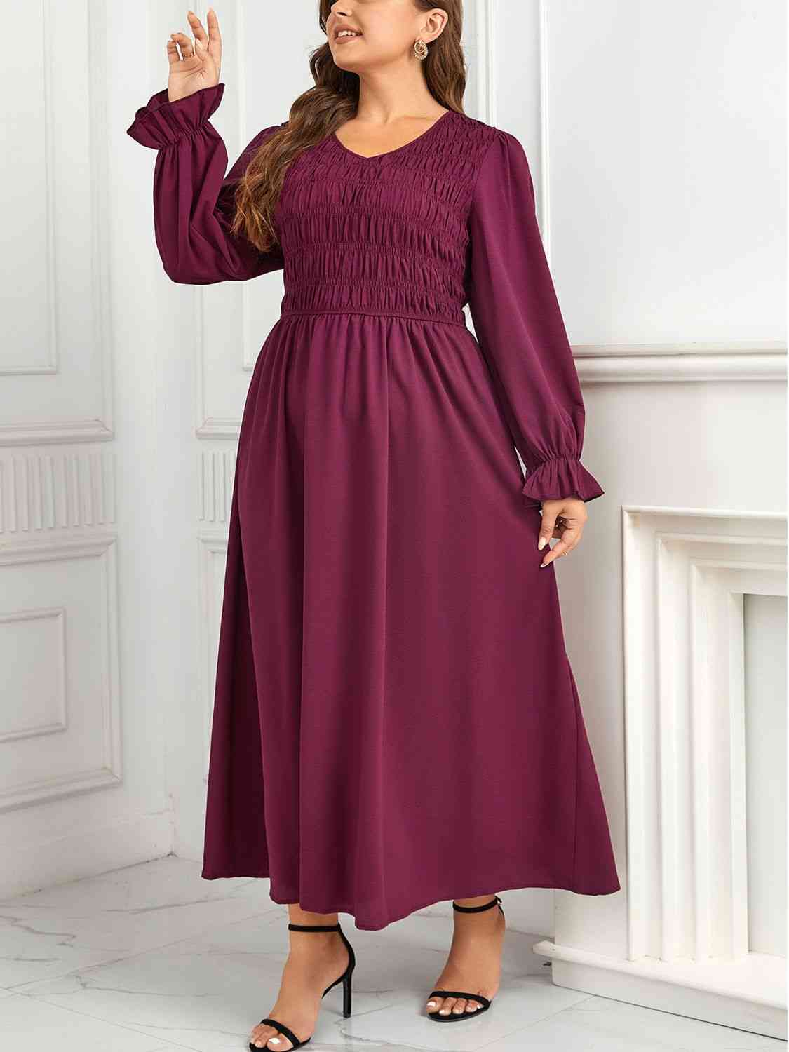 Flounce Sleeve Smocked Maxi Dress