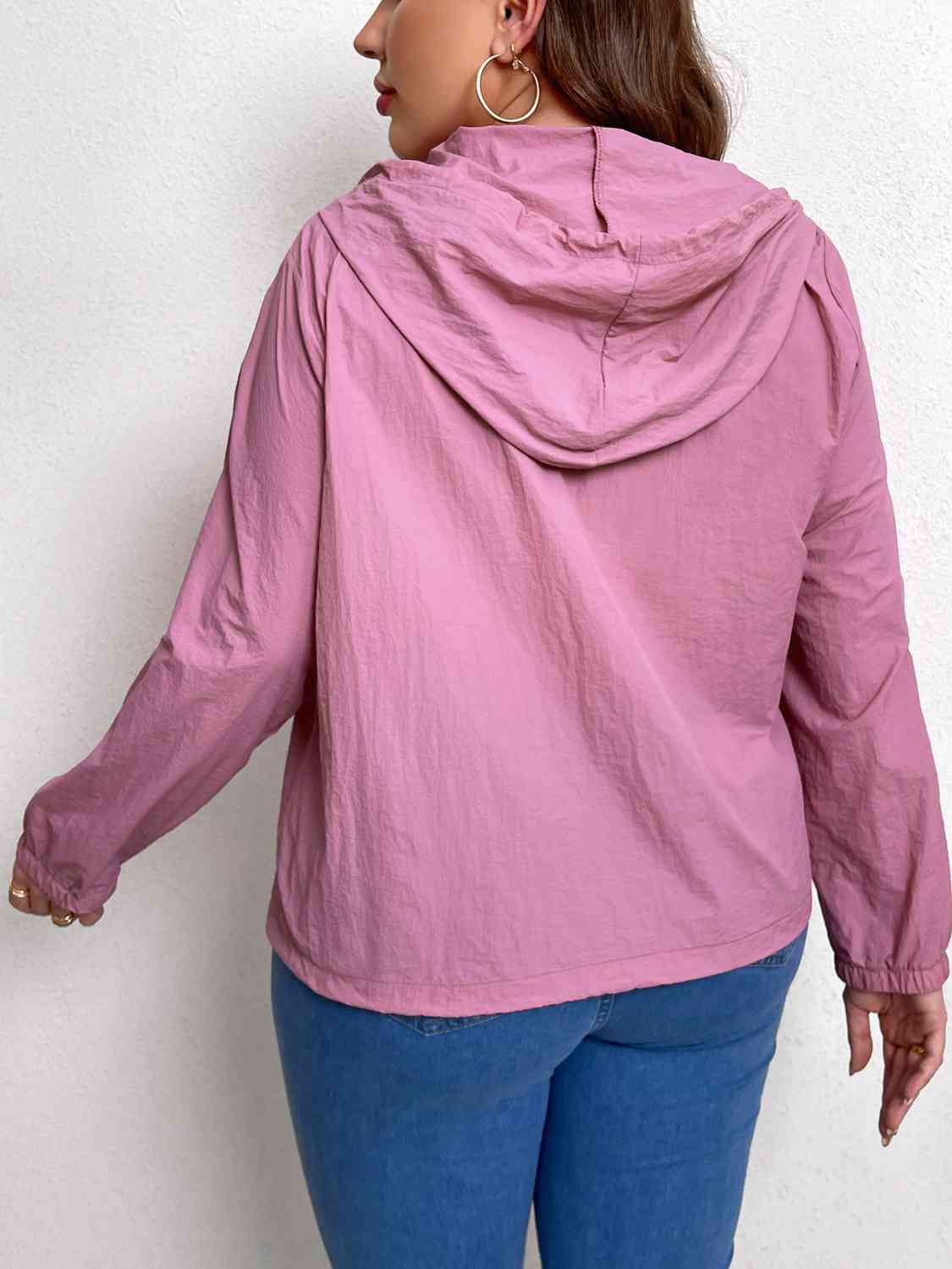 Zip-Up Drawstring Hooded Jacket with Pockets